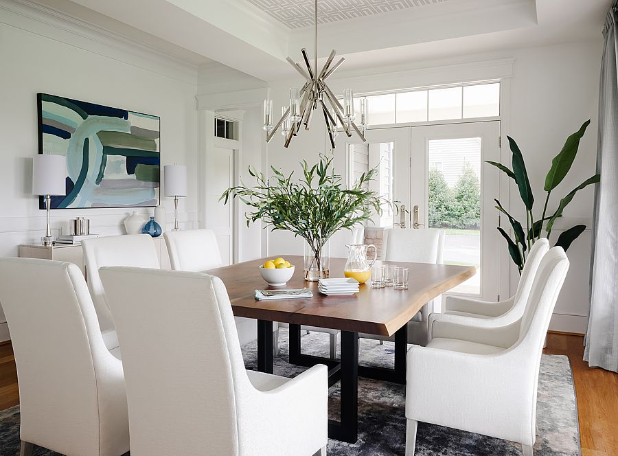 A rectangular dining room table is still a very popular space saver.