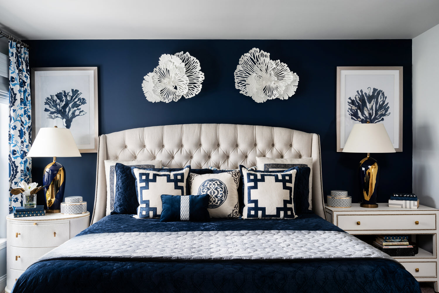 Navy Bedroom with White, Coastal Accents