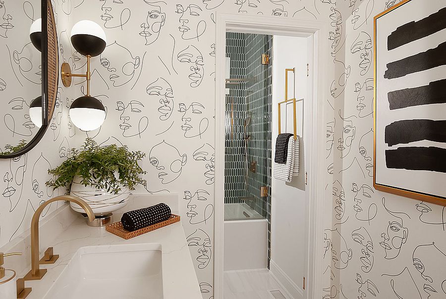 A powder room is a great place to experiment with wallpaper.